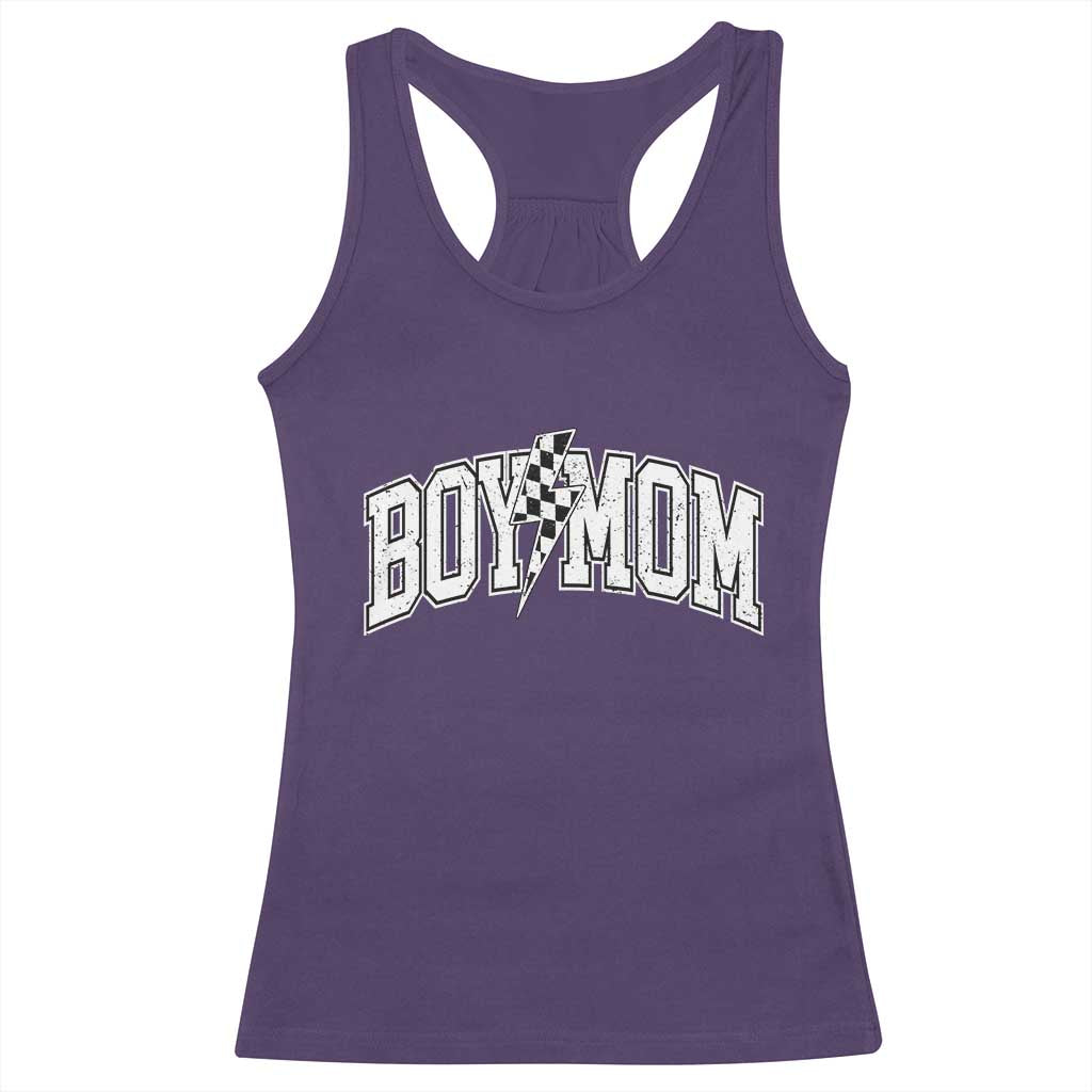 Boy Mom Lightning Bolt Checkered Varsity Son Mama Racerback Tank Top TS11 Purple Print Your Wear