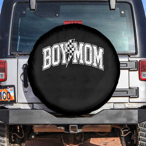 Boy Mom Lightning Bolt Checkered Varsity Son Mama Spare Tire Cover TS11 No hole Black Print Your Wear