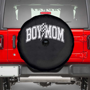 Boy Mom Lightning Bolt Checkered Varsity Son Mama Spare Tire Cover TS11 Black Print Your Wear