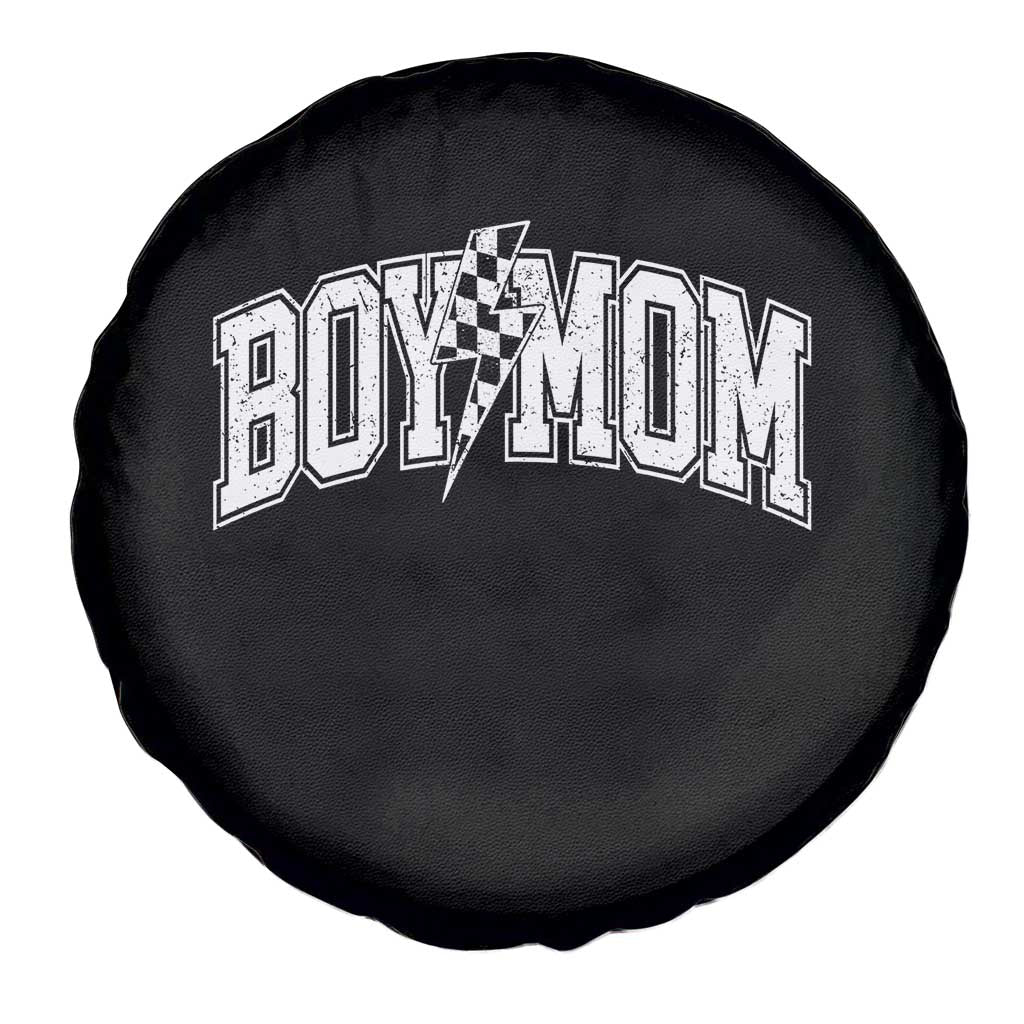 Boy Mom Lightning Bolt Checkered Varsity Son Mama Spare Tire Cover TS11 Print Your Wear