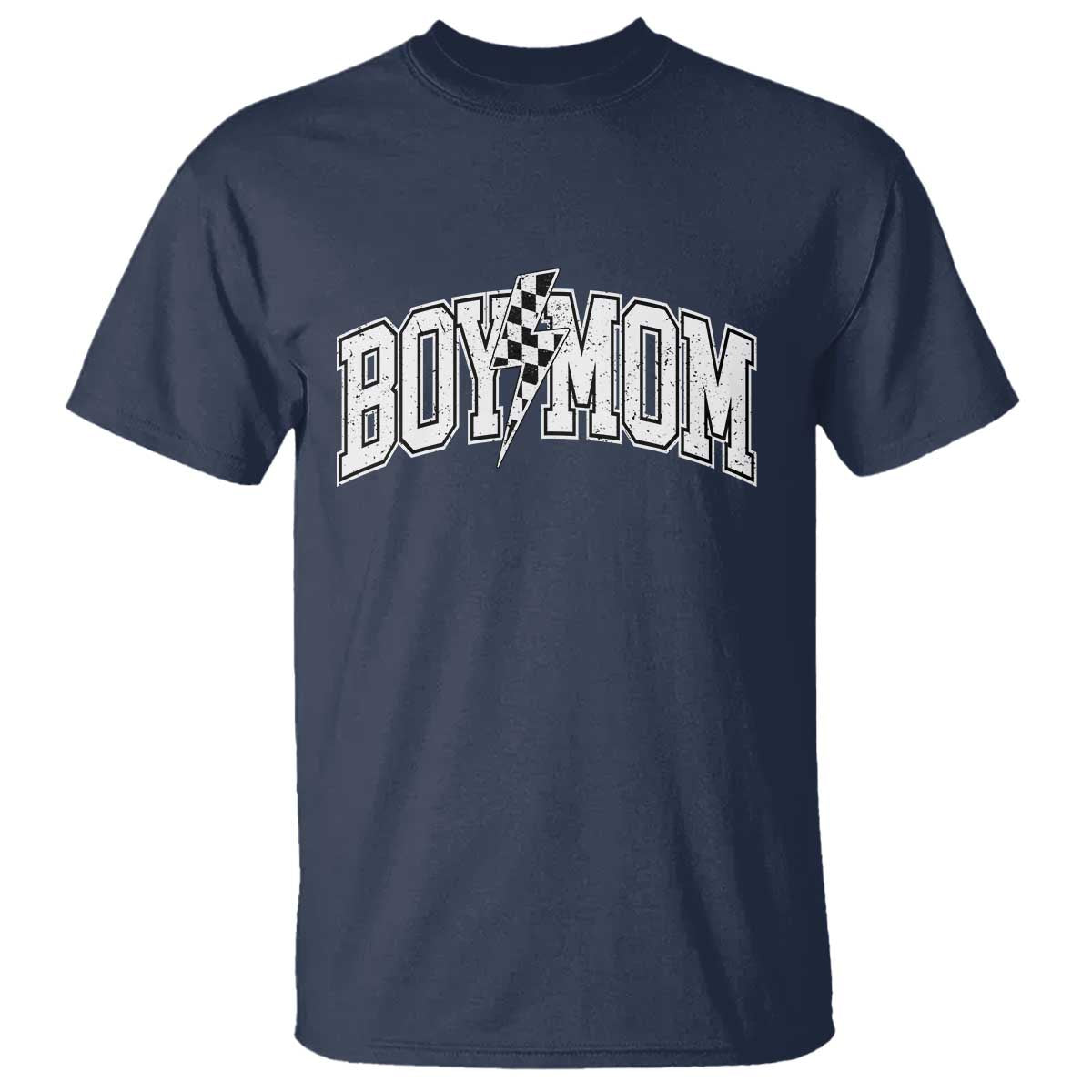 Boy Mom Lightning Bolt Checkered Varsity Son Mama T Shirt TS11 Navy Print Your Wear