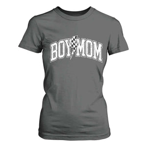 Boy Mom Lightning Bolt Checkered Varsity Son Mama T Shirt For Women TS11 Dark Heather Print Your Wear