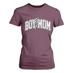 Boy Mom Lightning Bolt Checkered Varsity Son Mama T Shirt For Women TS11 Maroon Print Your Wear