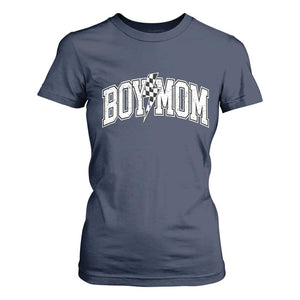 Boy Mom Lightning Bolt Checkered Varsity Son Mama T Shirt For Women TS11 Navy Print Your Wear