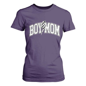 Boy Mom Lightning Bolt Checkered Varsity Son Mama T Shirt For Women TS11 Purple Print Your Wear