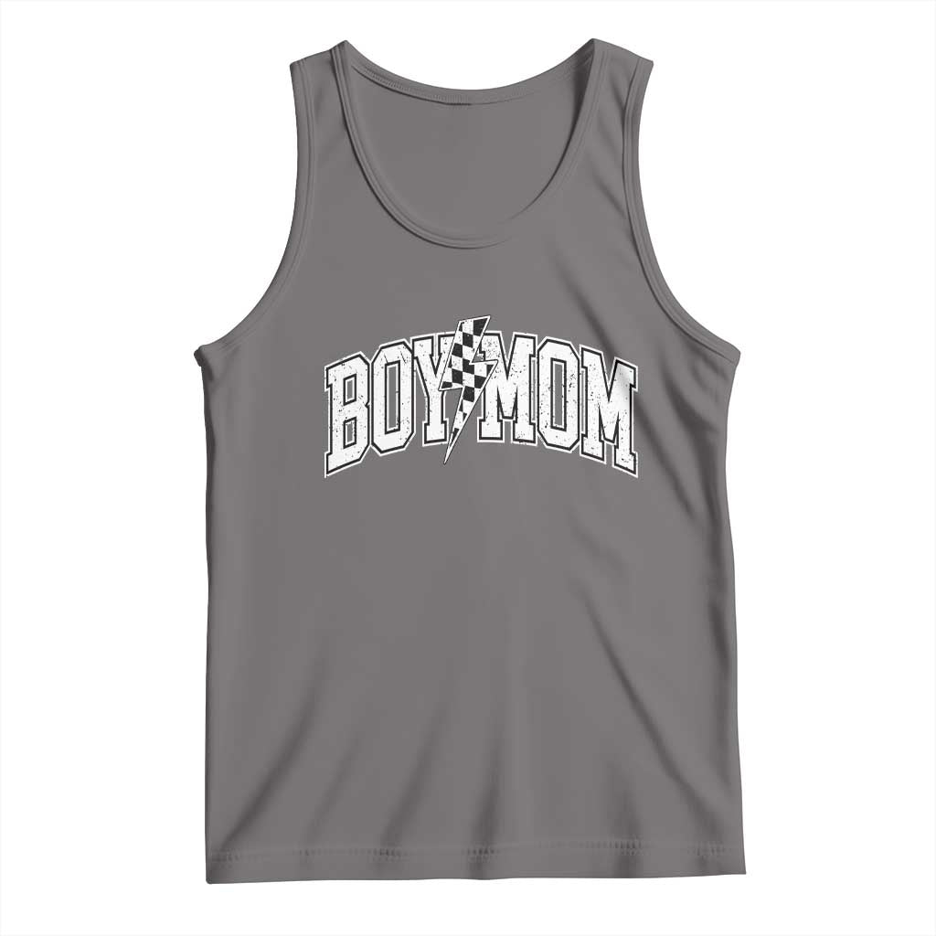 Boy Mom Lightning Bolt Checkered Varsity Son Mama Tank Top TS11 Deep Heather Print Your Wear