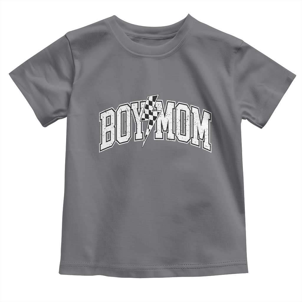 Boy Mom Lightning Bolt Checkered Varsity Son Mama Toddler T Shirt TS11 Charcoal Print Your Wear