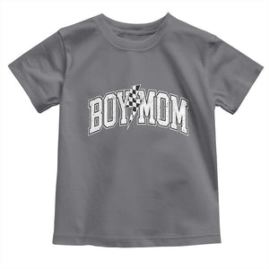 Boy Mom Lightning Bolt Checkered Varsity Son Mama Toddler T Shirt TS11 Charcoal Print Your Wear