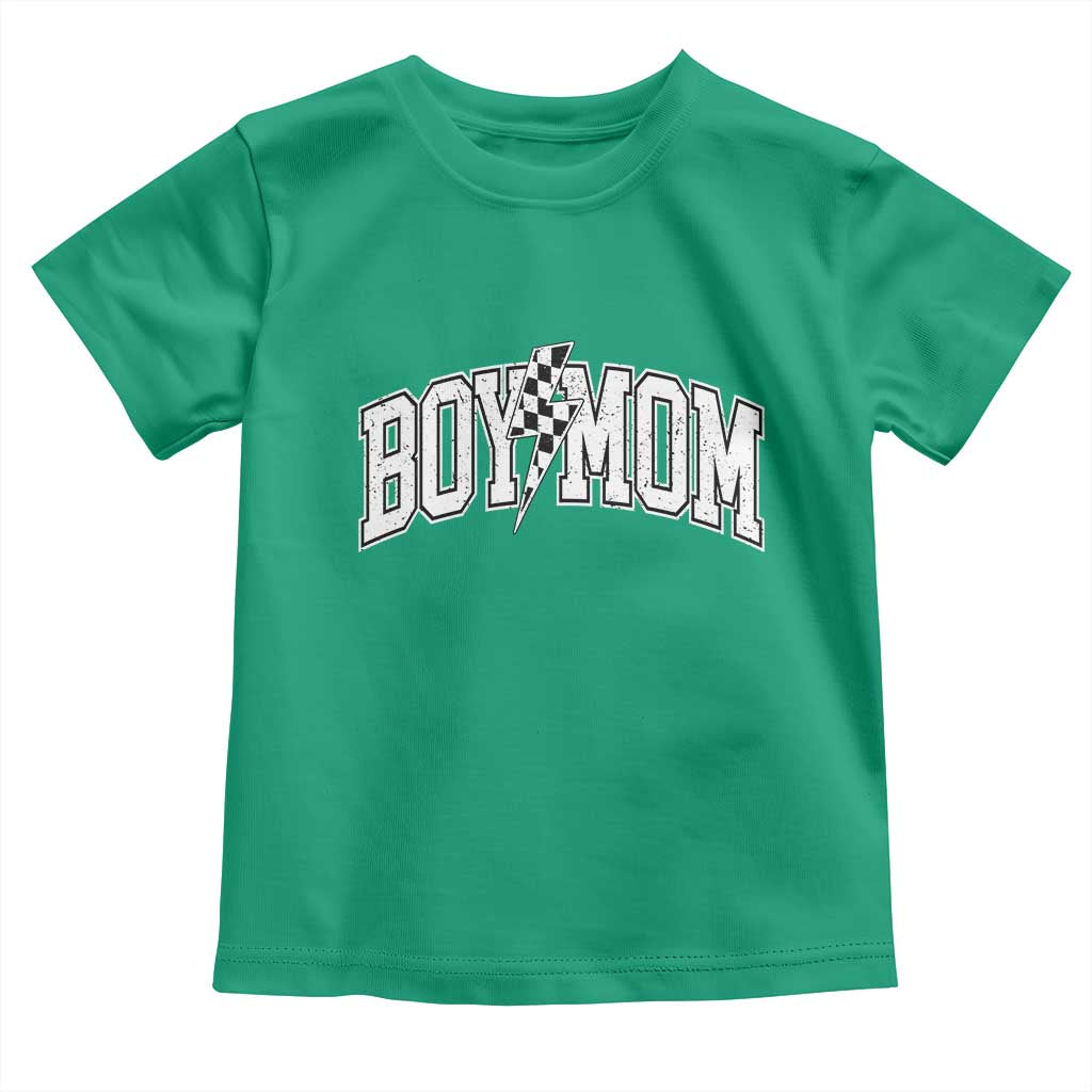 Boy Mom Lightning Bolt Checkered Varsity Son Mama Toddler T Shirt TS11 Irish Green Print Your Wear