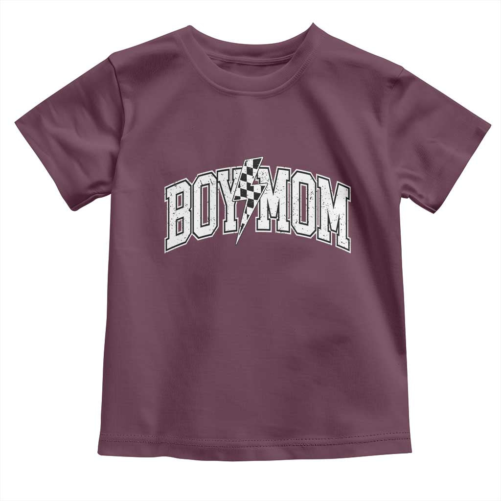Boy Mom Lightning Bolt Checkered Varsity Son Mama Toddler T Shirt TS11 Maroon Print Your Wear