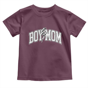 Boy Mom Lightning Bolt Checkered Varsity Son Mama Toddler T Shirt TS11 Maroon Print Your Wear