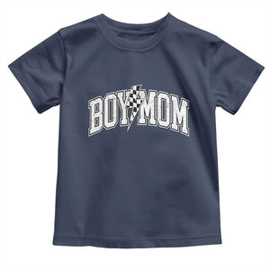 Boy Mom Lightning Bolt Checkered Varsity Son Mama Toddler T Shirt TS11 Navy Print Your Wear