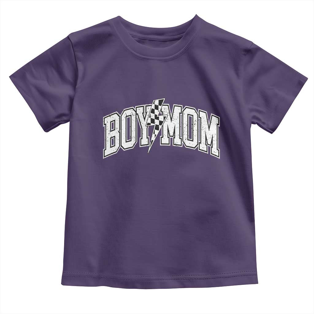 Boy Mom Lightning Bolt Checkered Varsity Son Mama Toddler T Shirt TS11 Purple Print Your Wear