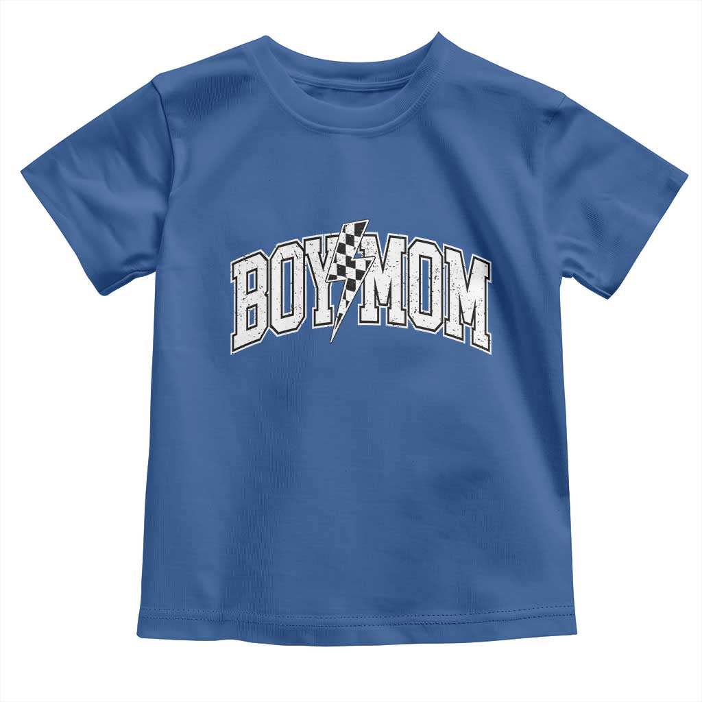 Boy Mom Lightning Bolt Checkered Varsity Son Mama Toddler T Shirt TS11 Royal Blue Print Your Wear