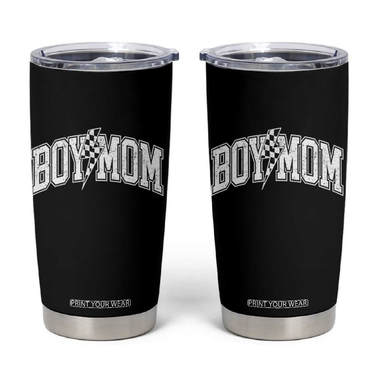 Boy Mom Lightning Bolt Checkered Varsity Son Mama Tumbler Cup TS11 Black Print Your Wear