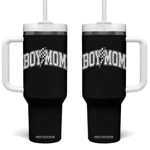 Boy Mom Lightning Bolt Checkered Varsity Son Mama Tumbler With Handle TS11 One Size: 40 oz Black Print Your Wear