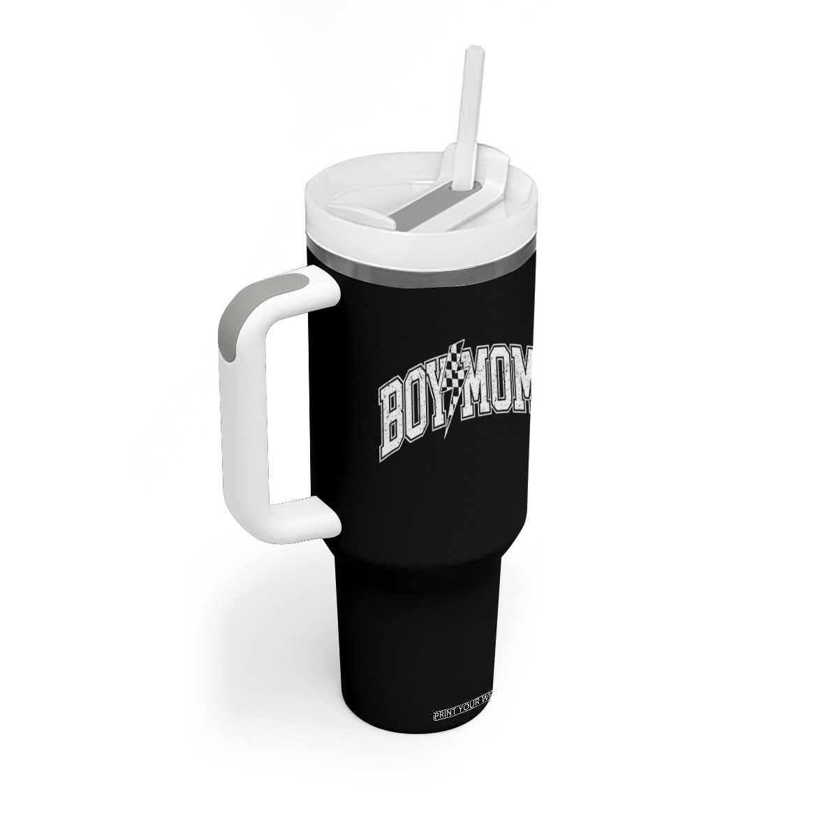 Boy Mom Lightning Bolt Checkered Varsity Son Mama Tumbler With Handle TS11 Print Your Wear
