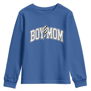Boy Mom Lightning Bolt Checkered Varsity Son Mama Youth Sweatshirt TS11 Royal Blue Print Your Wear