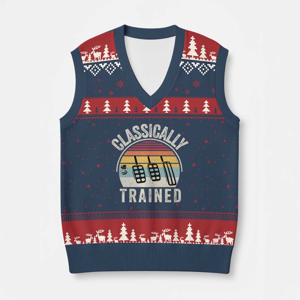 Classically Trained Car V-Neck Knit Sweater Vest Funny Manual Transmission Driver TS11 Navy Red Print Your Wear