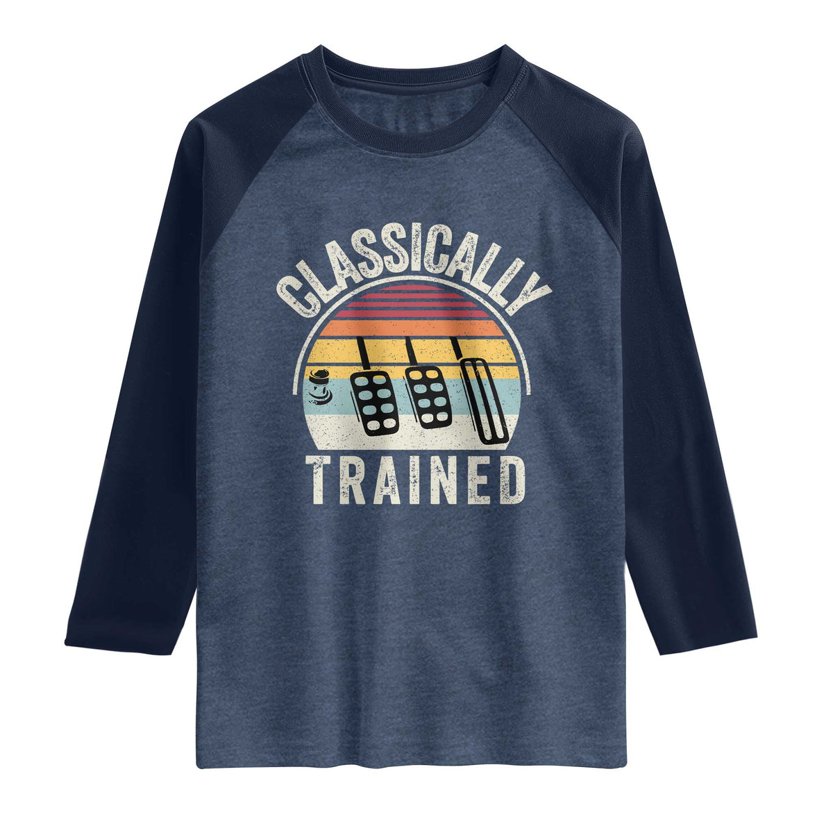 Classically Trained Car Raglan Shirt Funny Manual Transmission Driver TS11 Heather Denim Navy Print Your Wear
