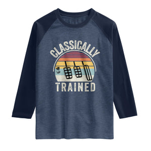 Classically Trained Car Raglan Shirt Funny Manual Transmission Driver TS11 Heather Denim Navy Print Your Wear