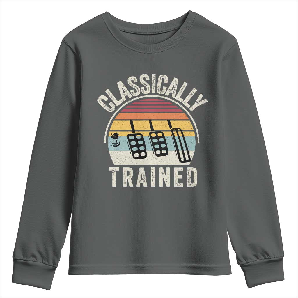 Classically Trained Car Youth Sweatshirt Funny Manual Transmission Driver TS11 Dark Heather Print Your Wear