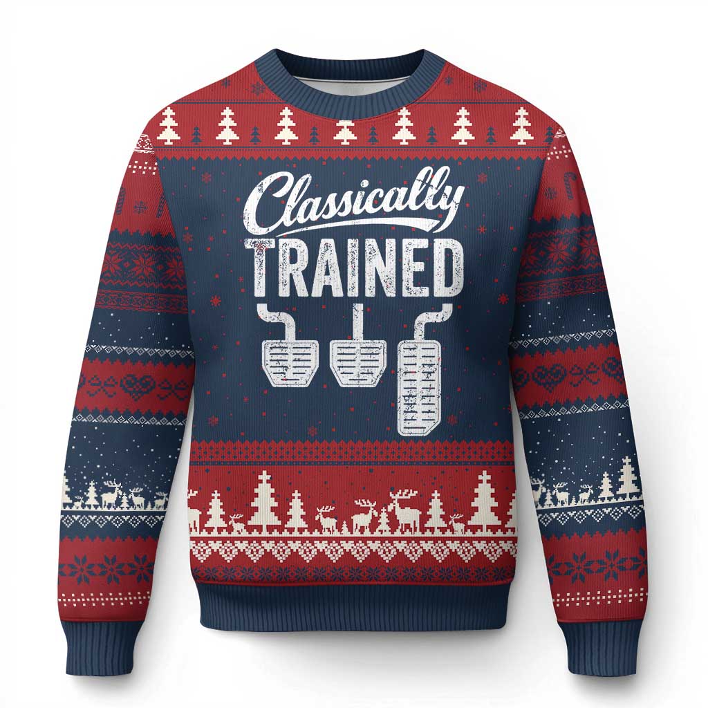 Classically Trained Manual Car Ugly Christmas Sweater Pedals Driving Humor TS11 Navy Red Print Your Wear