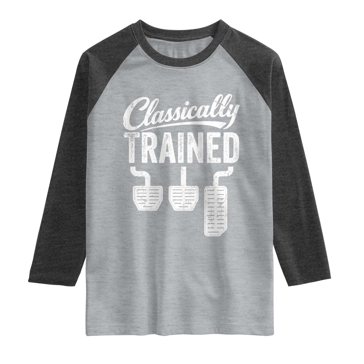 Classically Trained Manual Car Raglan Shirt Pedals Driving Humor TS11 Heather Gray Heather Charcoal Print Your Wear