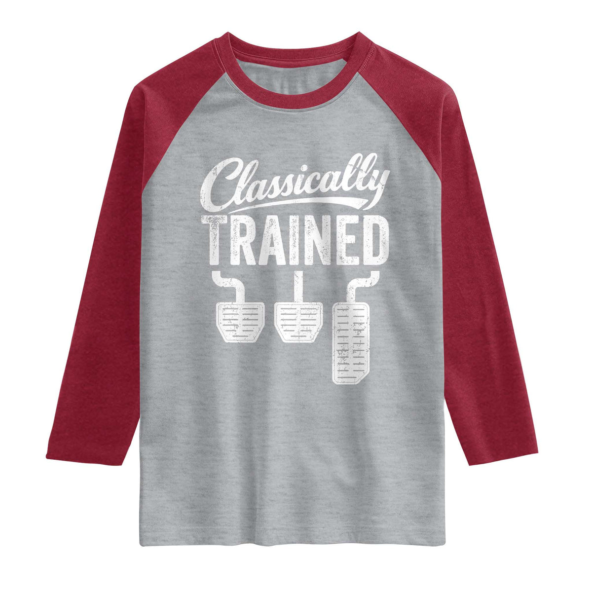 Classically Trained Manual Car Raglan Shirt Pedals Driving Humor TS11 Heather Gray Heather Red Print Your Wear