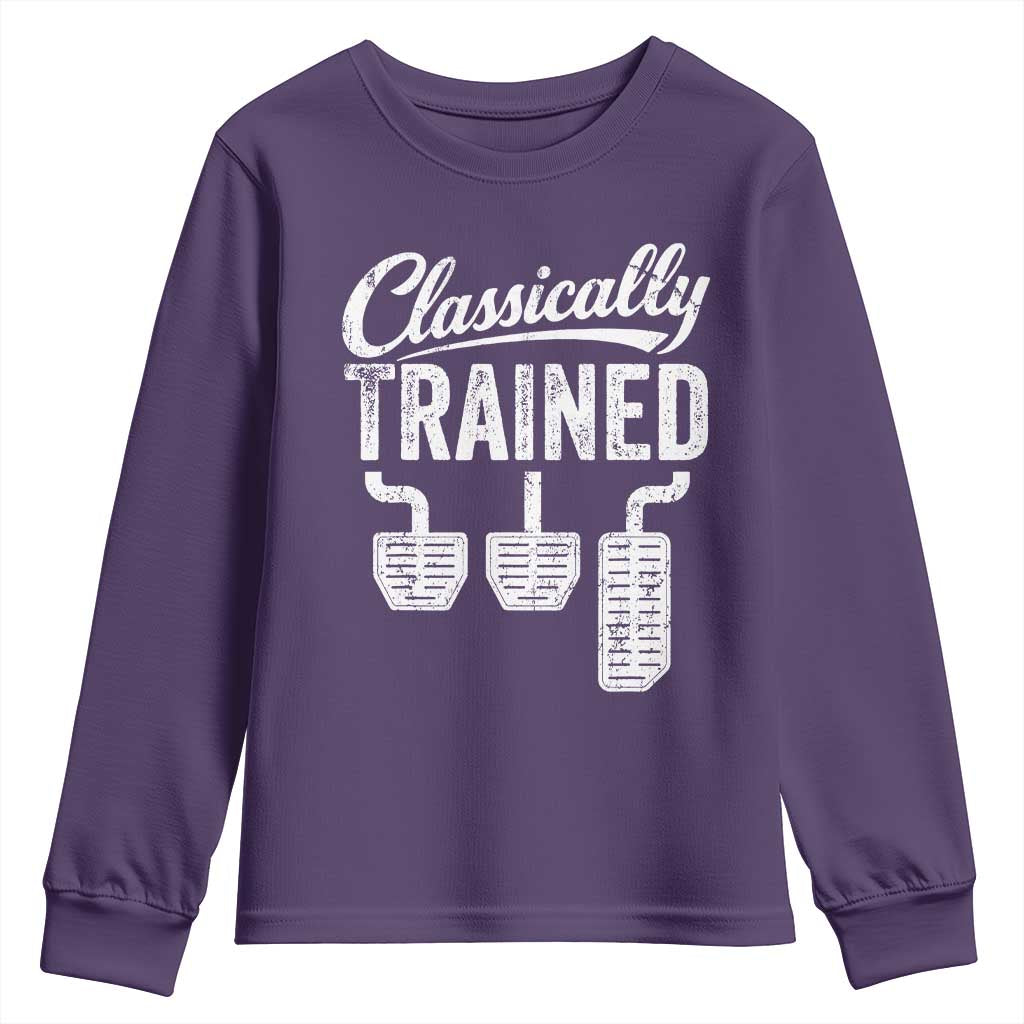 Classically Trained Manual Car Youth Sweatshirt Pedals Driving Humor TS11 Purple Print Your Wear