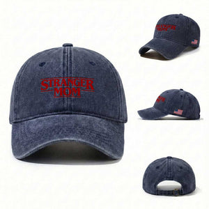 Stranger Mom Washed Cotton Baseball Cap Funny Mothers Day Movie Gift TS11 Washed Cap Universal Fit Navy Print Your Wear
