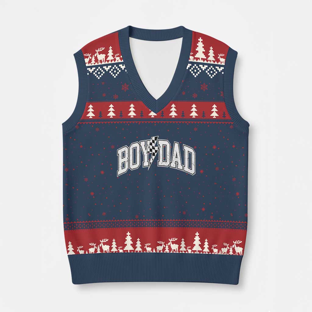 Boy Dad Lightning Bolt Checkered Varsity Son Daddy V-Neck Knit Sweater Vest TS11 Navy Red Print Your Wear