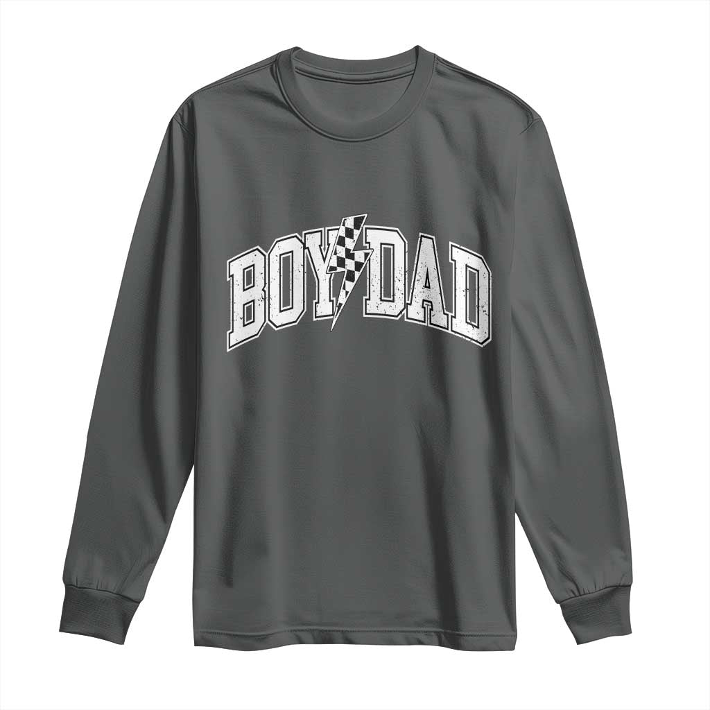 Boy Dad Lightning Bolt Checkered Varsity Son Daddy Long Sleeve Shirt TS11 Dark Heather Print Your Wear