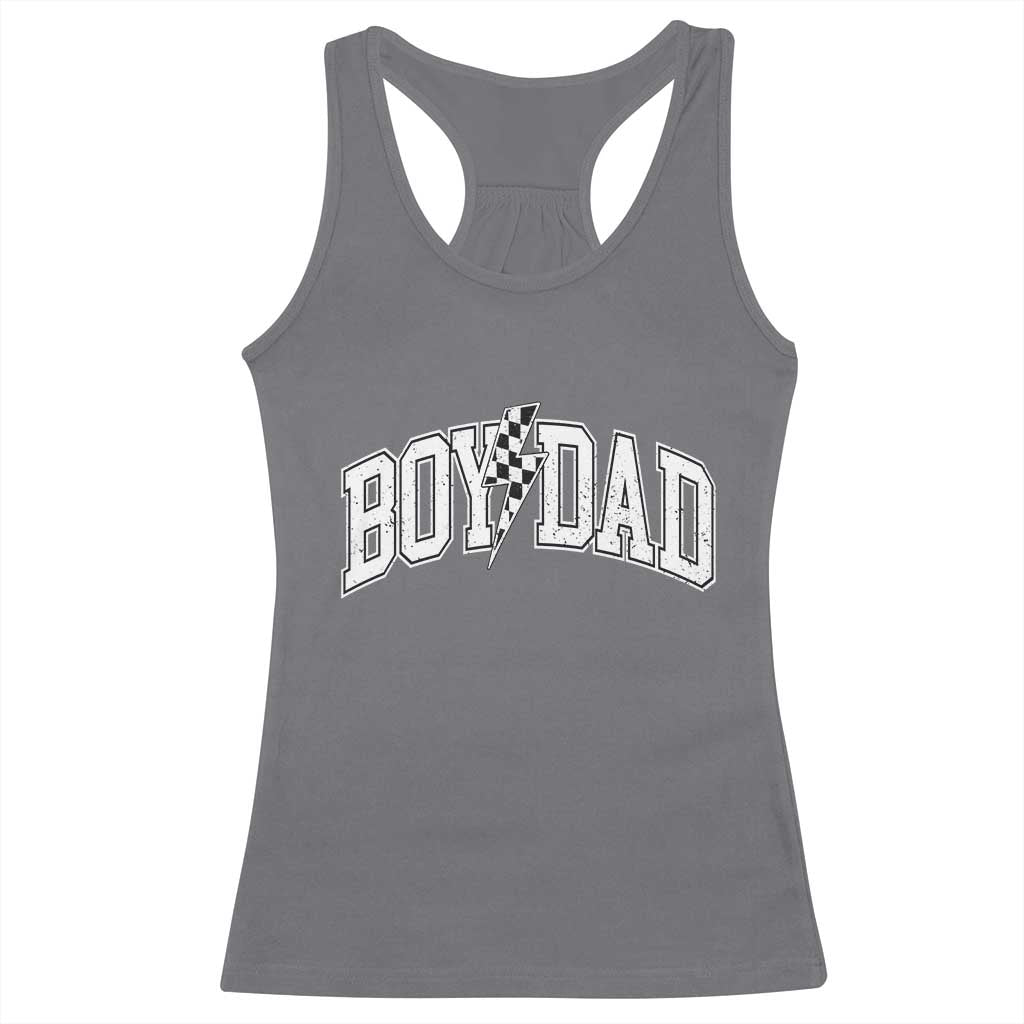 Boy Dad Lightning Bolt Checkered Varsity Son Daddy Racerback Tank Top TS11 Charcoal Print Your Wear