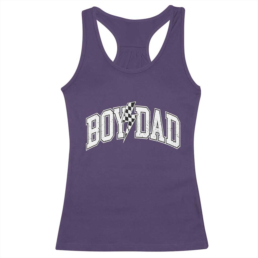 Boy Dad Lightning Bolt Checkered Varsity Son Daddy Racerback Tank Top TS11 Purple Print Your Wear