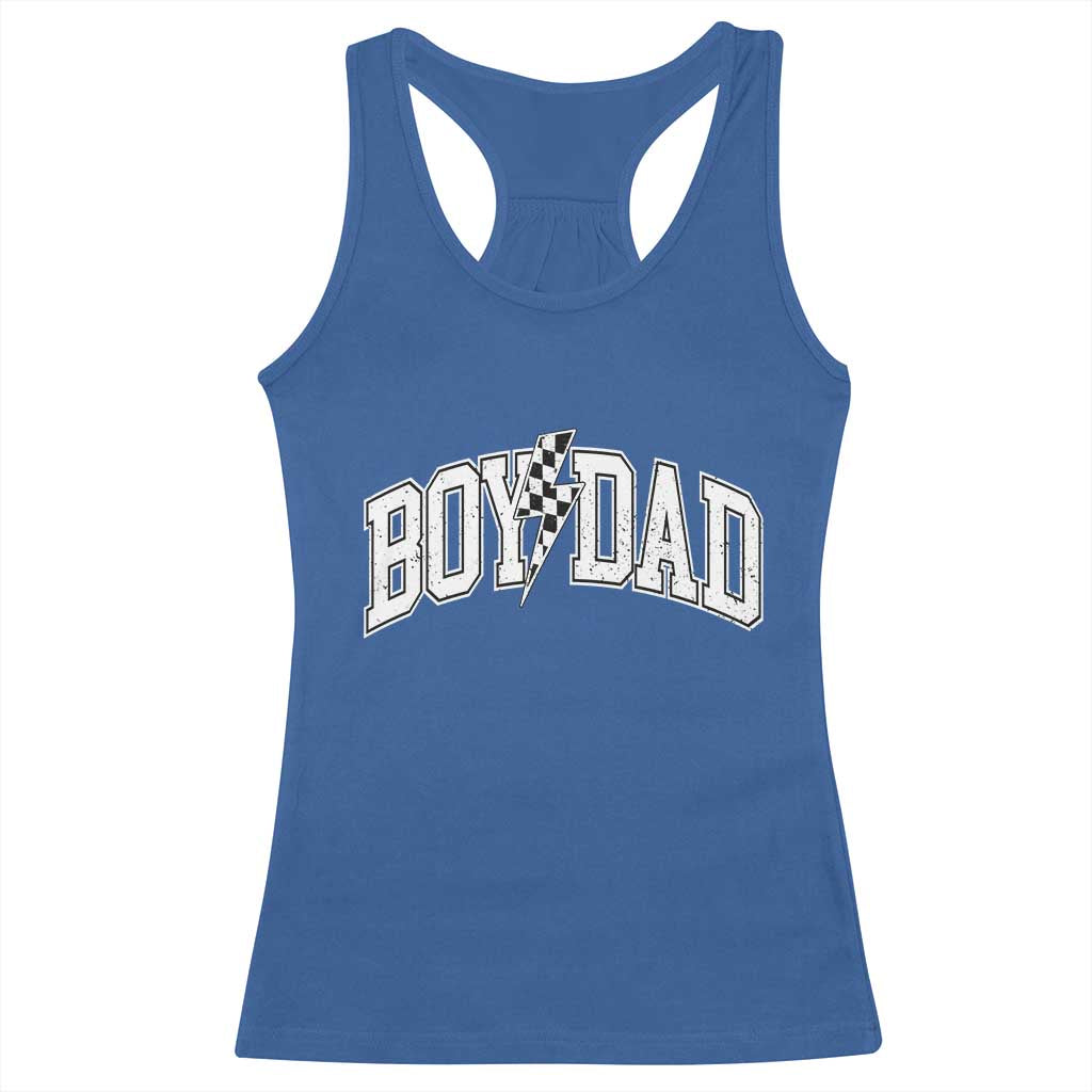 Boy Dad Lightning Bolt Checkered Varsity Son Daddy Racerback Tank Top TS11 Royal Blue Print Your Wear