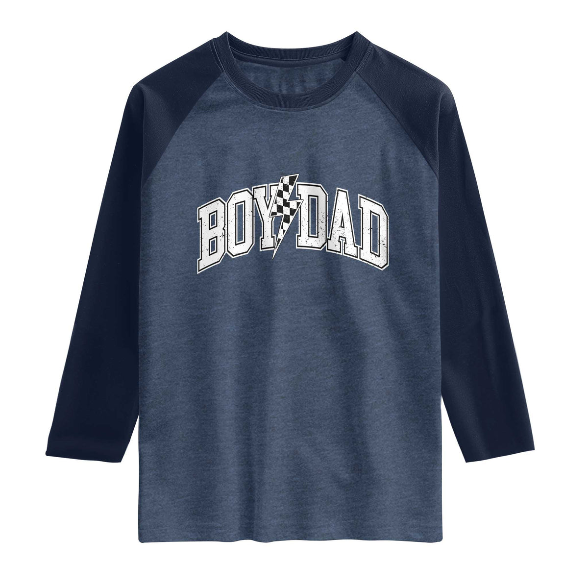 Boy Dad Lightning Bolt Checkered Varsity Son Daddy Raglan Shirt TS11 Heather Denim Navy Print Your Wear