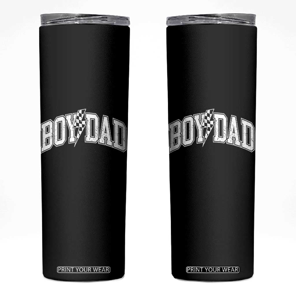 Boy Dad Lightning Bolt Checkered Varsity Son Daddy Skinny Tumbler TS11 Black Print Your Wear