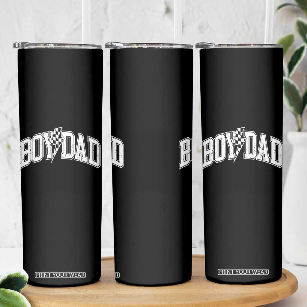 Boy Dad Lightning Bolt Checkered Varsity Son Daddy Skinny Tumbler TS11 Print Your Wear