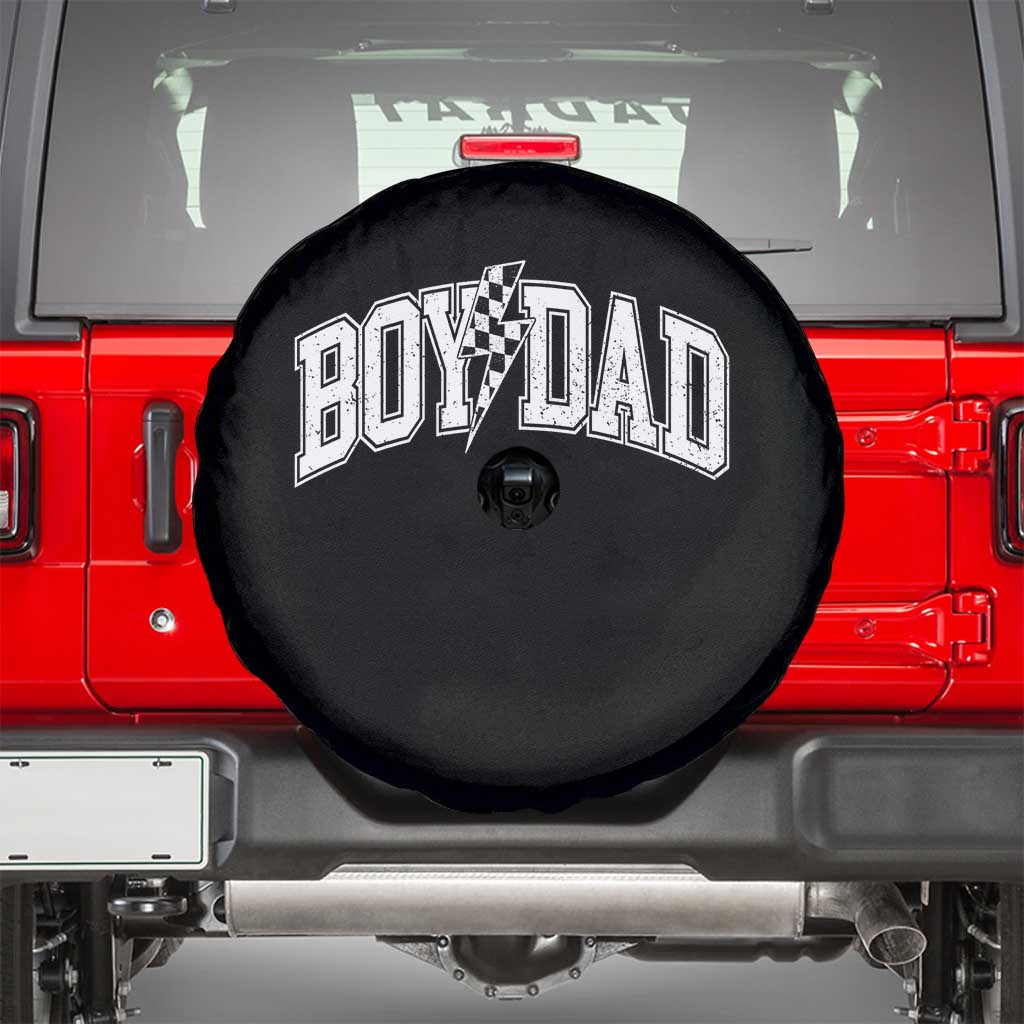 Boy Dad Lightning Bolt Checkered Varsity Son Daddy Spare Tire Cover TS11 Black Print Your Wear