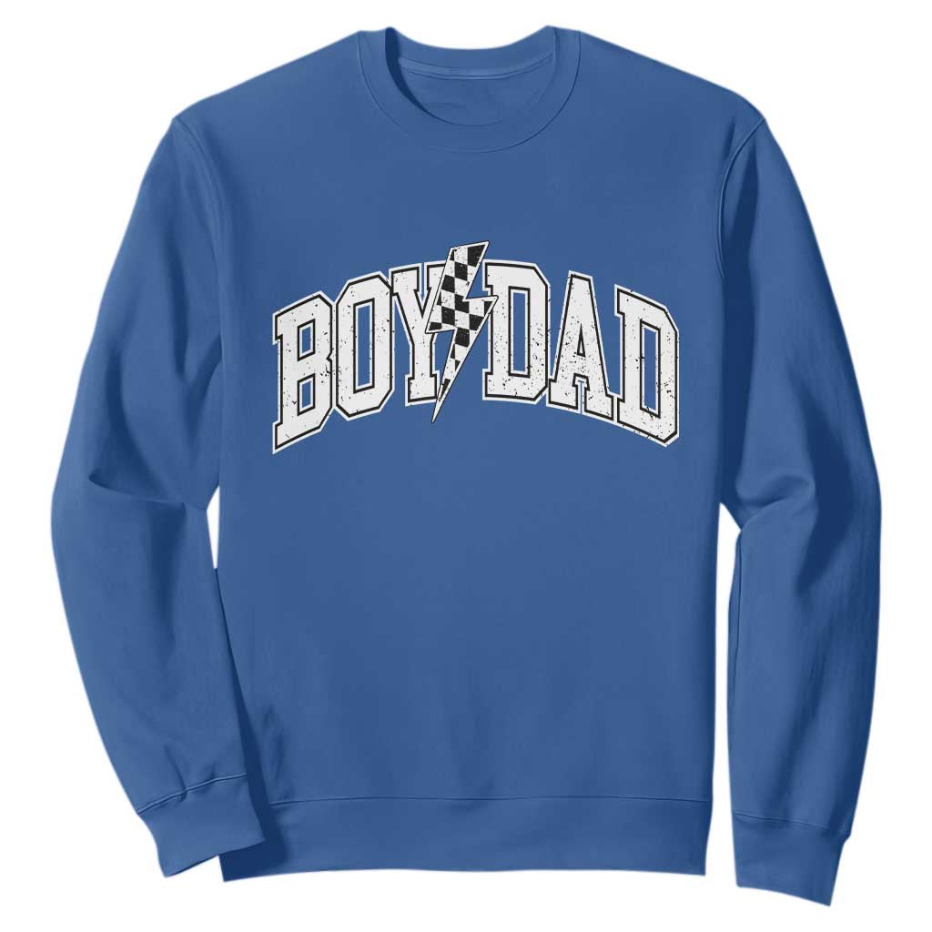 Boy Dad Lightning Bolt Checkered Varsity Son Daddy Sweatshirt TS11 Royal Blue Print Your Wear