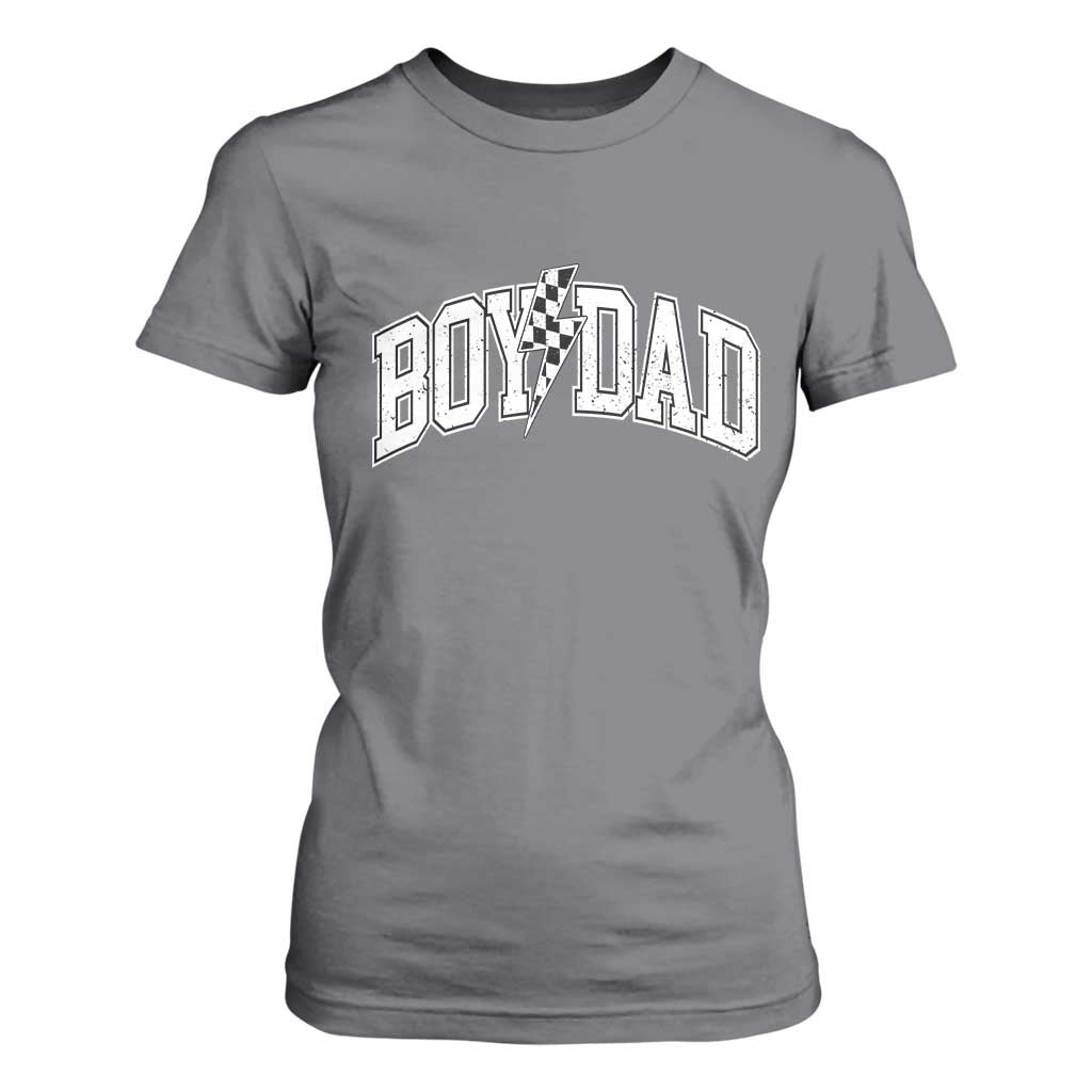 Boy Dad Lightning Bolt Checkered Varsity Son Daddy T Shirt For Women TS11 Charcoal Print Your Wear
