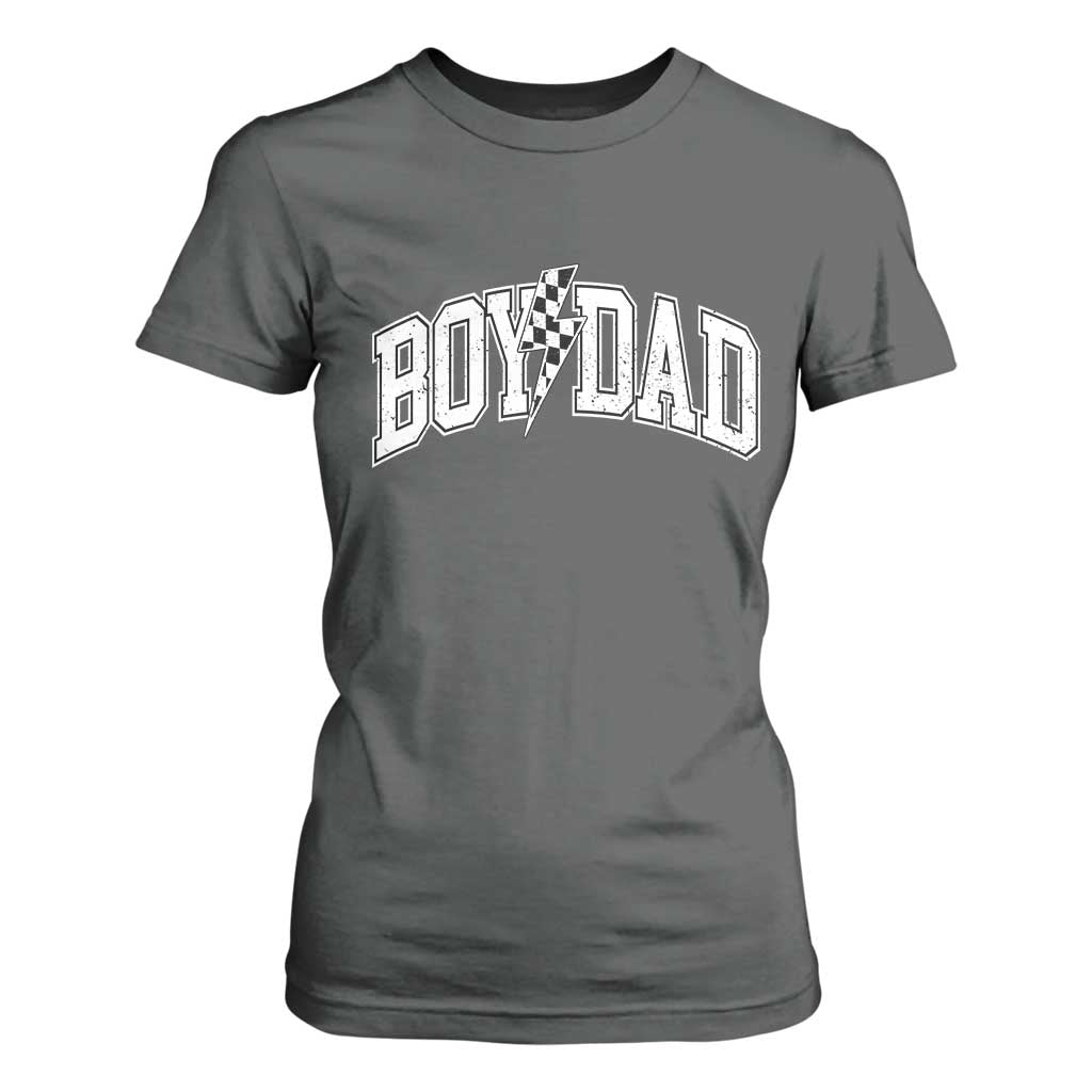 Boy Dad Lightning Bolt Checkered Varsity Son Daddy T Shirt For Women TS11 Dark Heather Print Your Wear