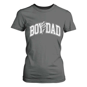 Boy Dad Lightning Bolt Checkered Varsity Son Daddy T Shirt For Women TS11 Dark Heather Print Your Wear