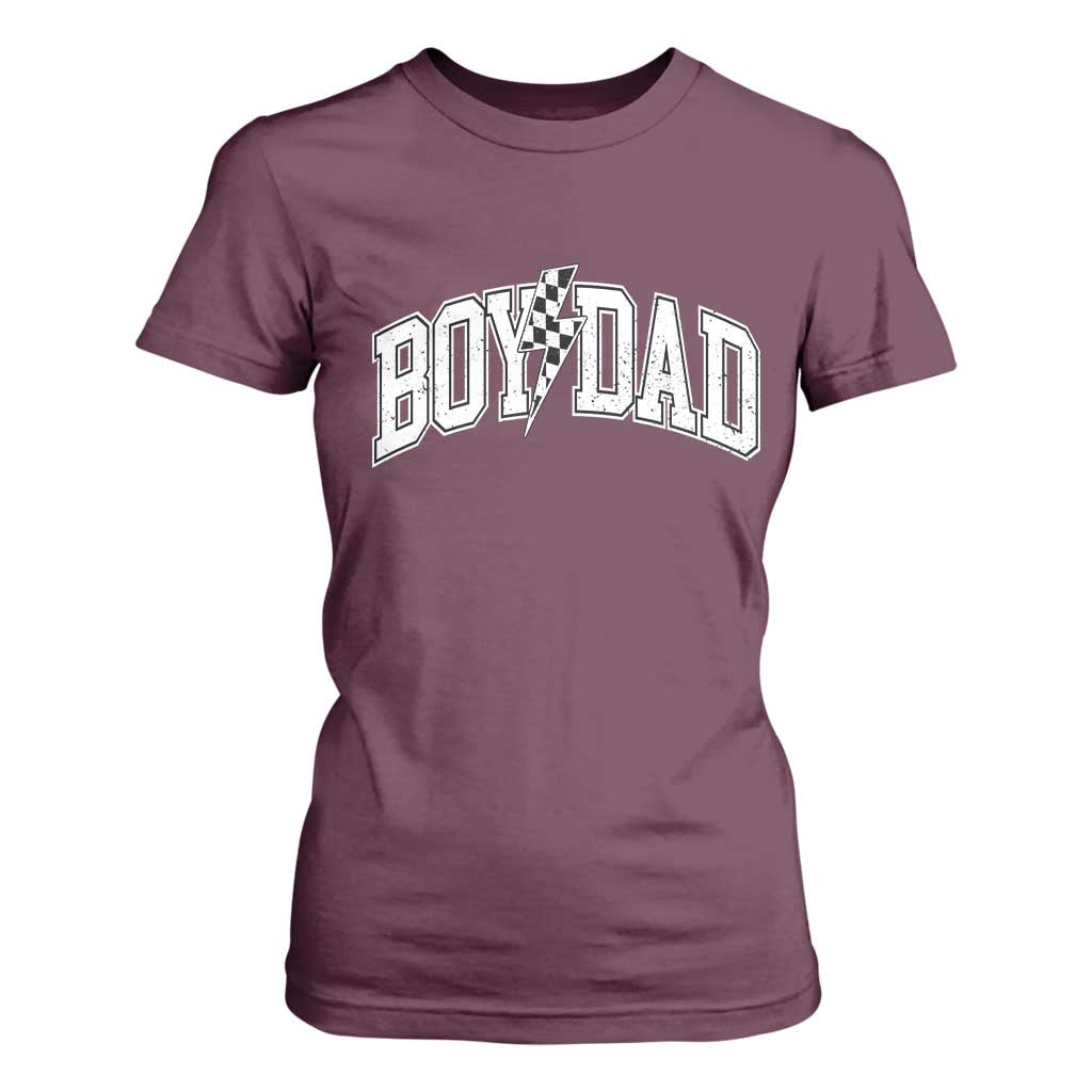 Boy Dad Lightning Bolt Checkered Varsity Son Daddy T Shirt For Women TS11 Maroon Print Your Wear