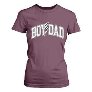 Boy Dad Lightning Bolt Checkered Varsity Son Daddy T Shirt For Women TS11 Maroon Print Your Wear