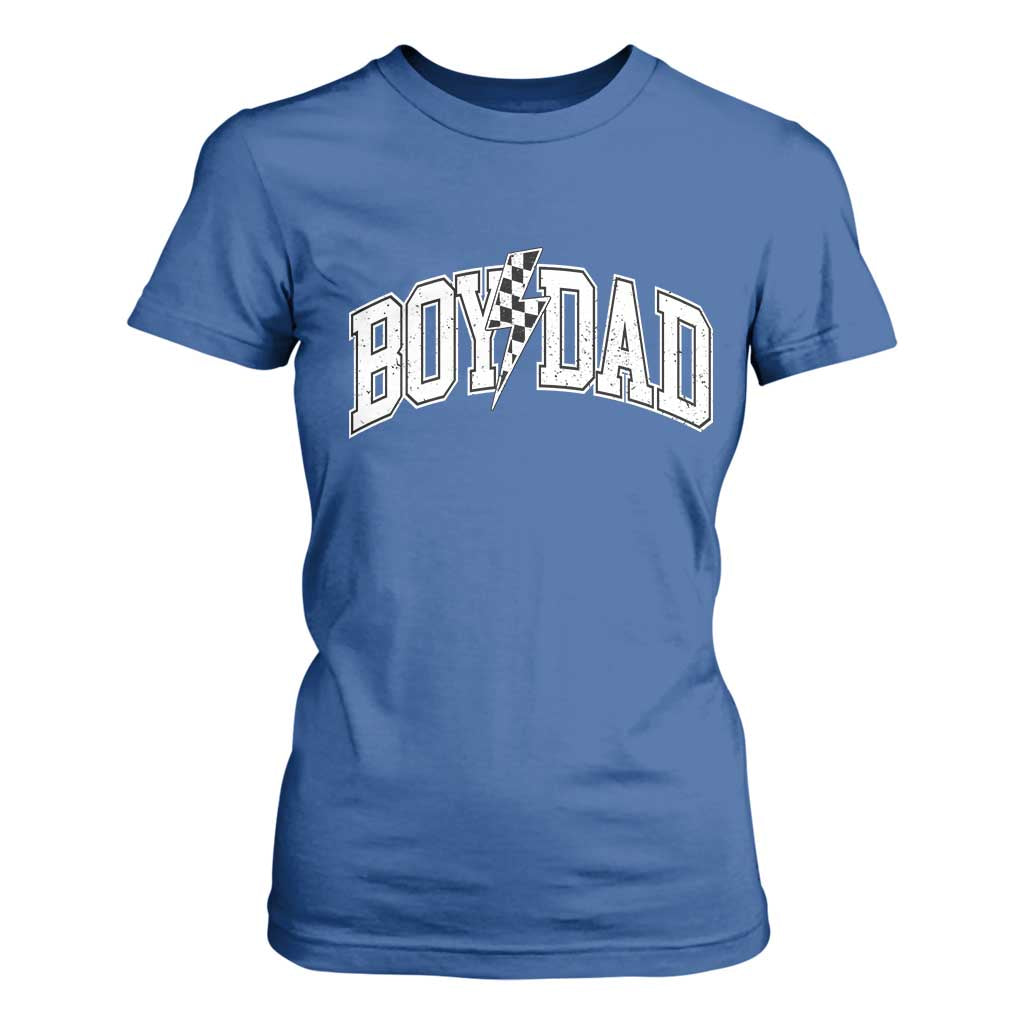Boy Dad Lightning Bolt Checkered Varsity Son Daddy T Shirt For Women TS11 Royal Blue Print Your Wear