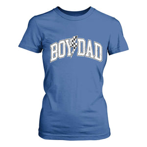 Boy Dad Lightning Bolt Checkered Varsity Son Daddy T Shirt For Women TS11 Royal Blue Print Your Wear