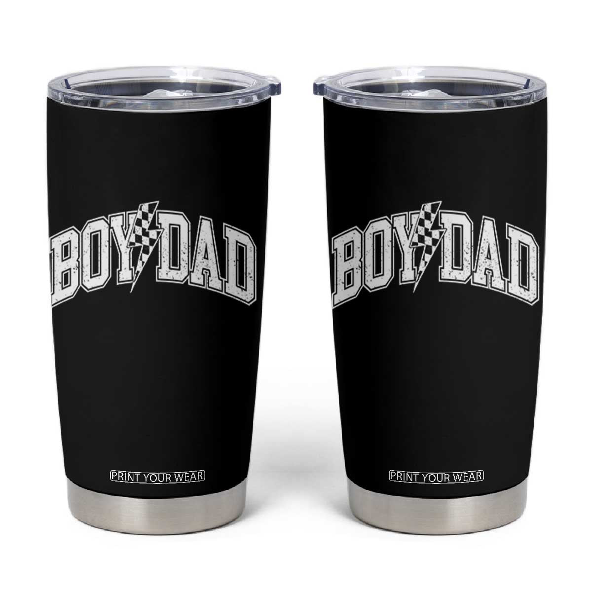 Boy Dad Lightning Bolt Checkered Varsity Son Daddy Tumbler Cup TS11 Black Print Your Wear