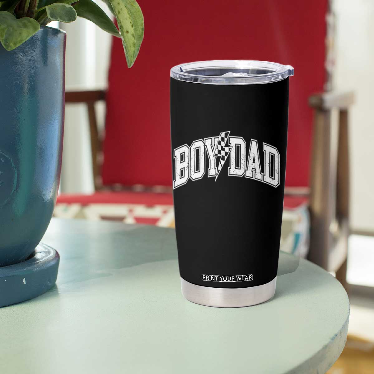 Boy Dad Lightning Bolt Checkered Varsity Son Daddy Tumbler Cup TS11 Print Your Wear